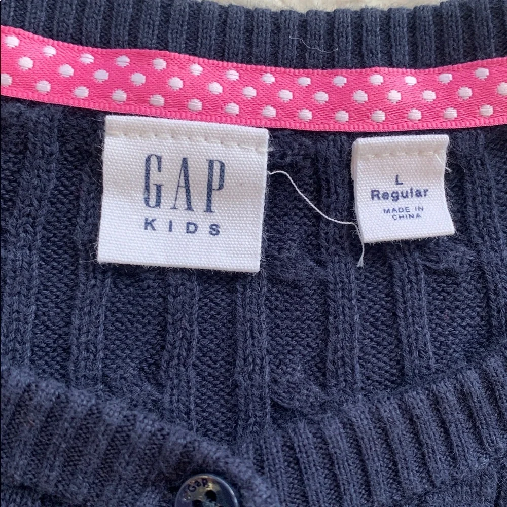 GAP Navy Blue Cable Knit Sweater Cardigan L 10/11 EUC